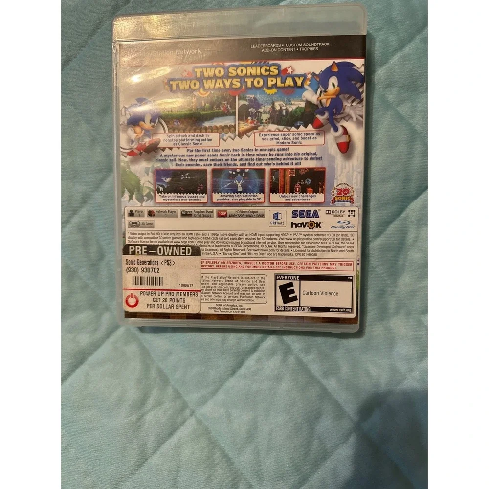 Sonic Generations (Sony PlayStation 3, 2011)‎ no manual